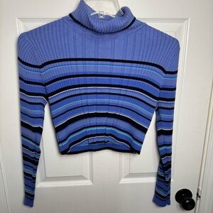 Liz Claiborne Blue White and Black Striped Crop Top
